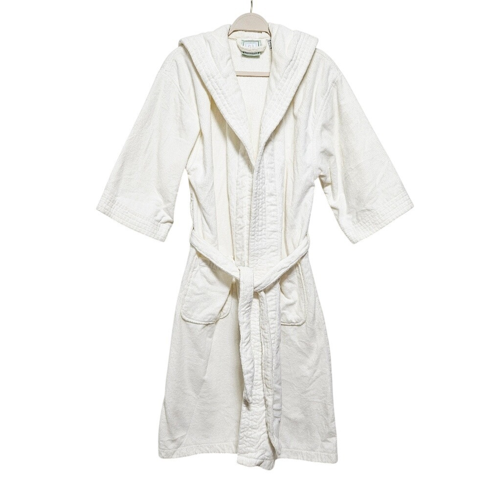 VTG TJ Lawford Womens Turkish Towel Spa Bathrobe 100% Cotton Chunky Long Ivory S
